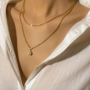 Layered Gold Faux Pearl Necklace